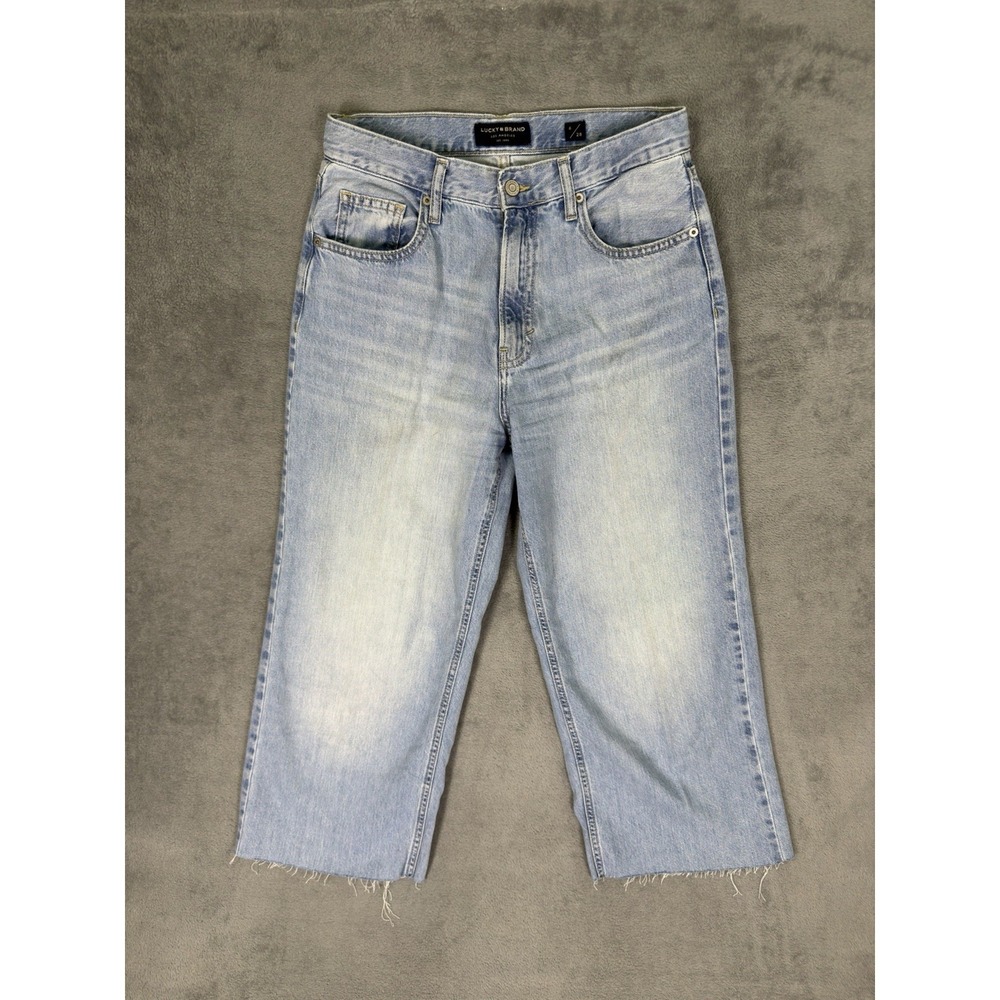 Lucky Brand Jeans Womens 6/28 Blue Light Wash High Rise Wide Leg Raw Hem Cropped